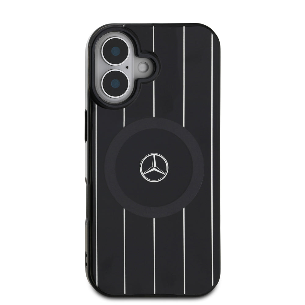 Apple iPhone 16 Kılıf Mercedes Benz Orjinal Lisanslı M-safe Şarj Özellikli Çift Katmanlı Paralel Çizgi Desenli Kapak