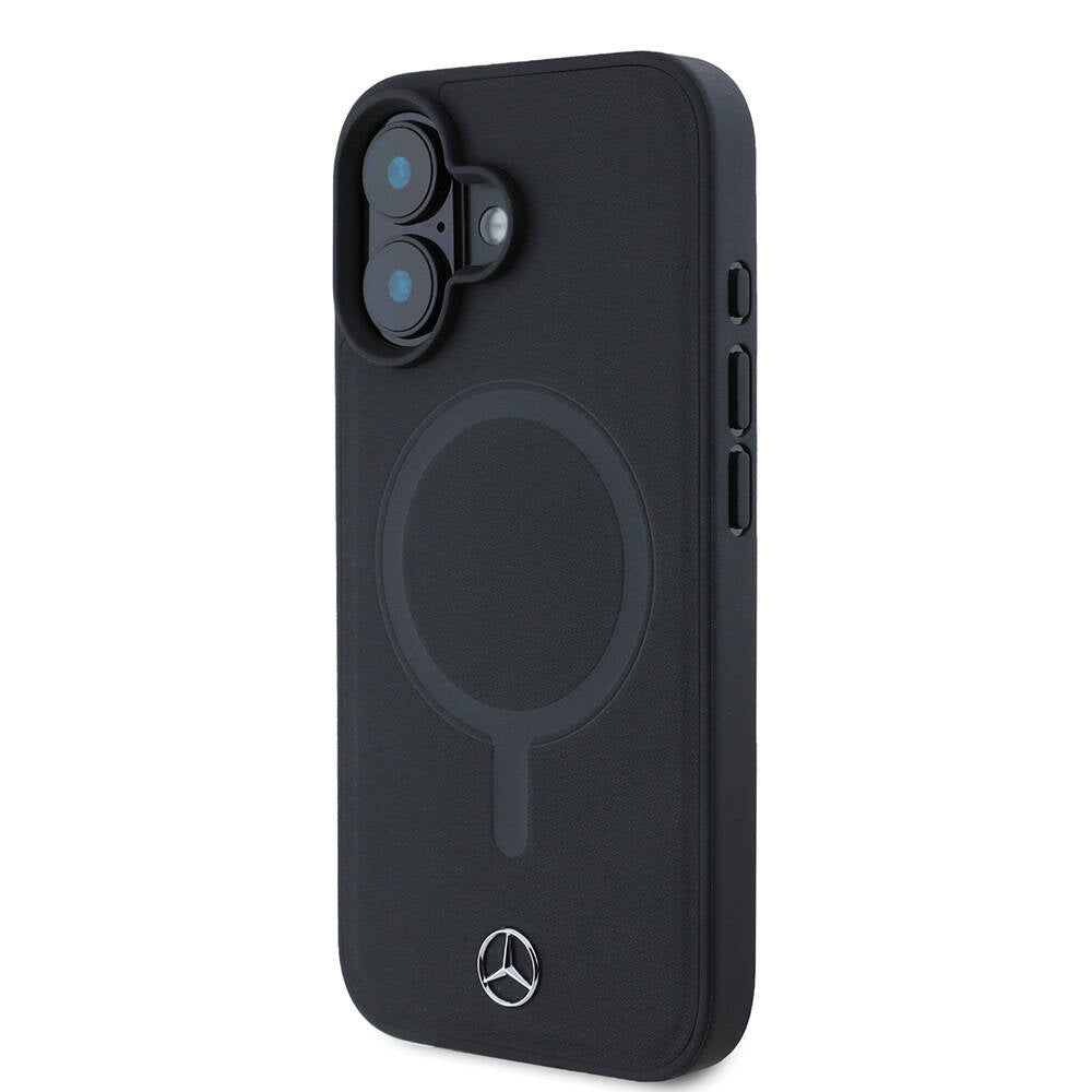 Apple iPhone 16 Kılıf Mercedes Benz Orjinal Lisanslı M-safe Şarj Özellikli Metal Yıldız Logolu Sade Pürüzsüz Deri Kapak