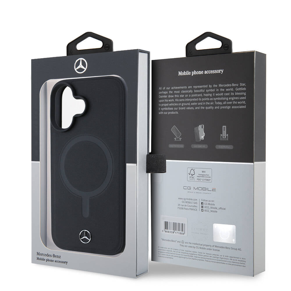 Apple iPhone 16 Kılıf Mercedes Benz Orjinal Lisanslı M-safe Şarj Özellikli Metal Yıldız Logolu Sade Pürüzsüz Deri Kapak