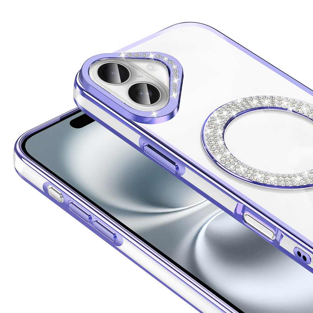 Apple iPhone 16 Kılıf Pırlanta Taş Tasarımlı M-safe Şarj Özellikli Zore Karetta Silikon Kapak