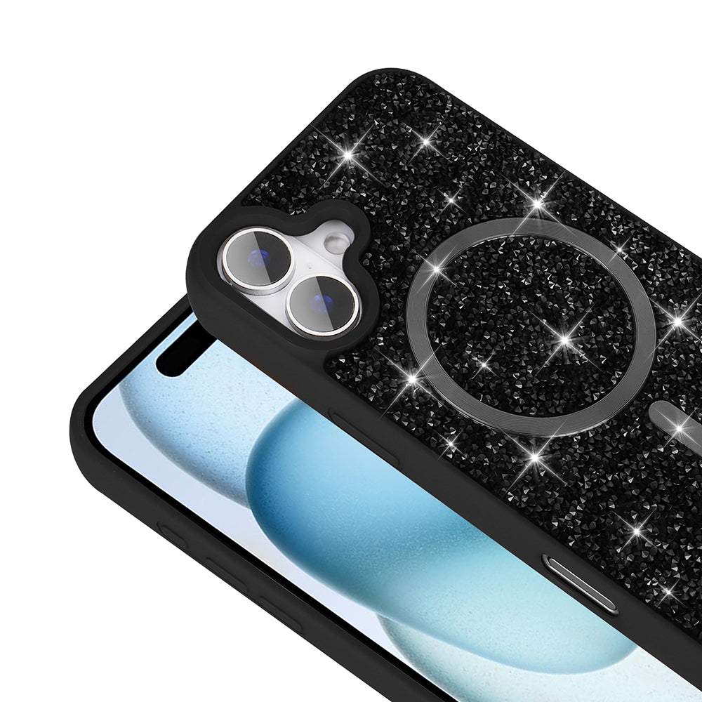 Apple iPhone 16 Kılıf Pırlanta Tasarımlı M-safe Şarj Özellikli Zore Mozaik Silikon Kapak