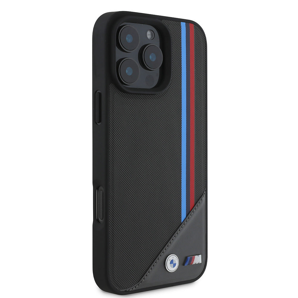 Apple iPhone 16 Plus Kılıf BMW Orjinal Lisanslı M-safe Şarj Özellikli M Logolu Üç Çizgili Dikiş Detaylı Meshed Tricolor Stripes Kapak