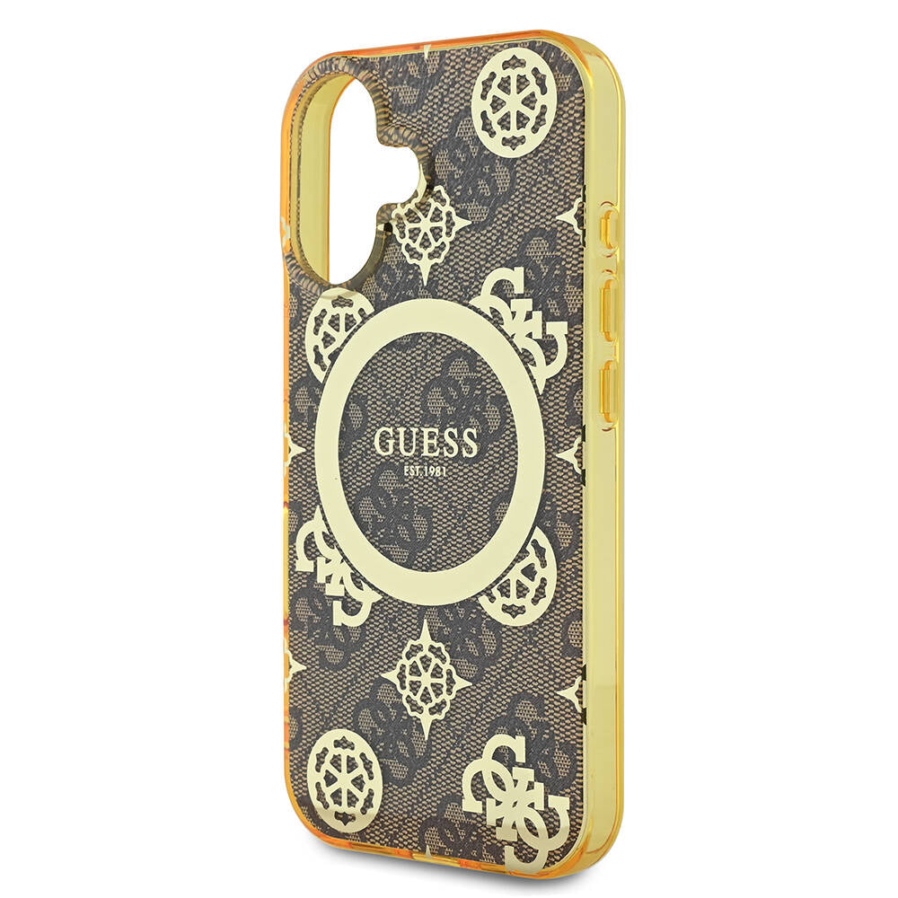 Apple iPhone 16 Plus Kılıf Guess Orjinal Lisanslı M-safe Şarj Özellikli 4G Desenli IML Yazı Logolu Peony Kapak