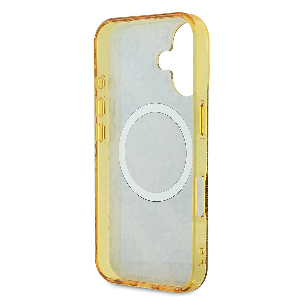 Apple iPhone 16 Plus Kılıf Guess Orjinal Lisanslı M-safe Şarj Özellikli 4G Desenli IML Yazı Logolu Peony Kapak