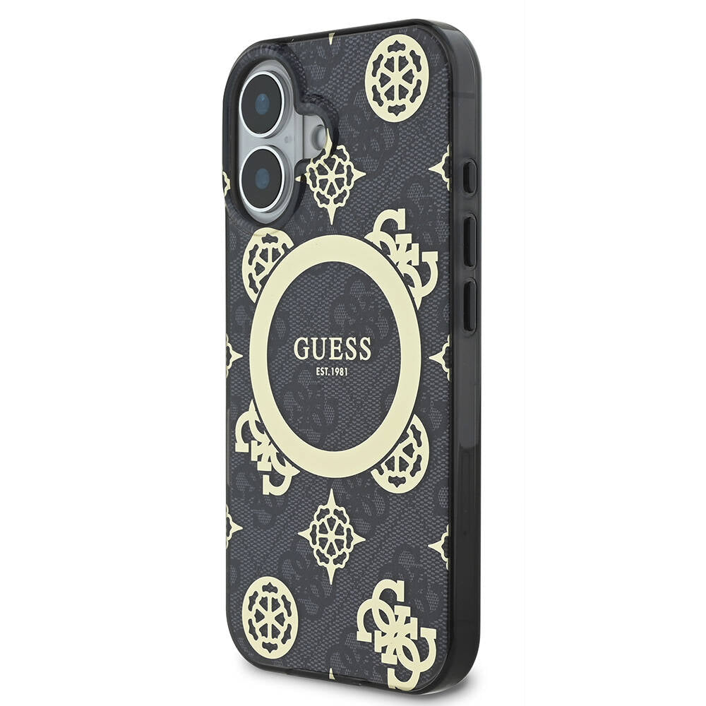 Apple iPhone 16 Plus Kılıf Guess Orjinal Lisanslı M-safe Şarj Özellikli 4G Desenli IML Yazı Logolu Peony Kapak