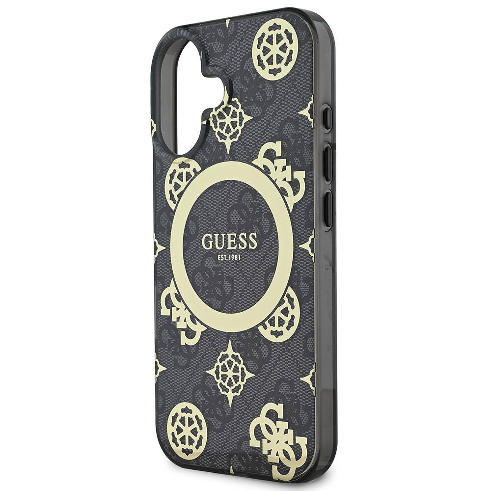 Apple iPhone 16 Plus Kılıf Guess Orjinal Lisanslı M-safe Şarj Özellikli 4G Desenli IML Yazı Logolu Peony Kapak