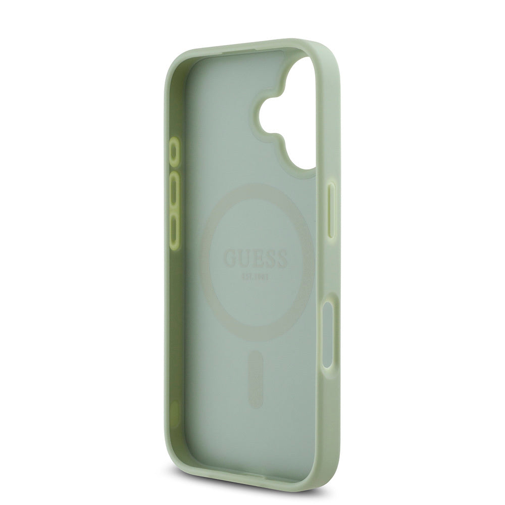 Apple iPhone 16 Plus Kılıf Guess Orjinal Lisanslı M-safe Şarj Özellikli Yazı Logolu Grained Kapak