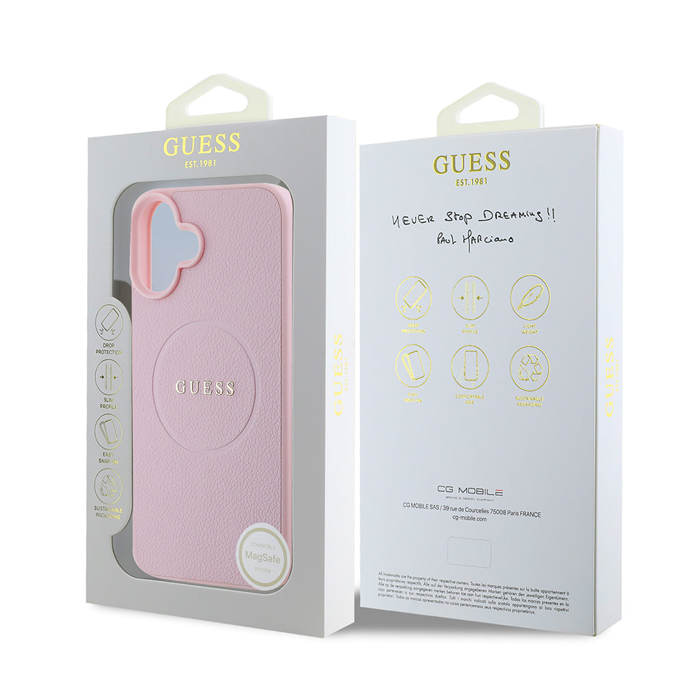 Apple iPhone 16 Plus Kılıf Guess Orjinal Lisanslı M-safe Şarj Özellikli Yazı Logolu Grained Kapak