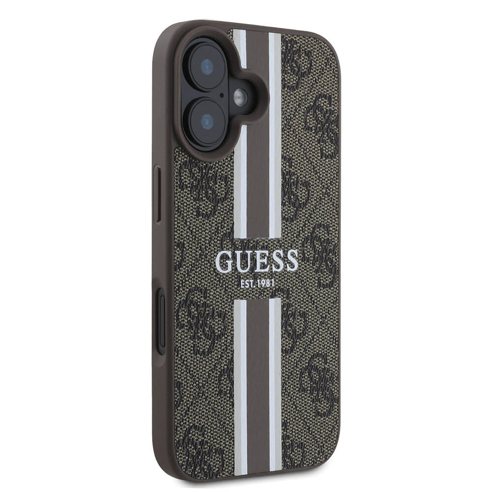 Apple iPhone 16 Plus Kılıf Guess Orjinal Lisanslı M-safe Şarj Özellikli 4G Şerit Tasarımlı Printed Kapak