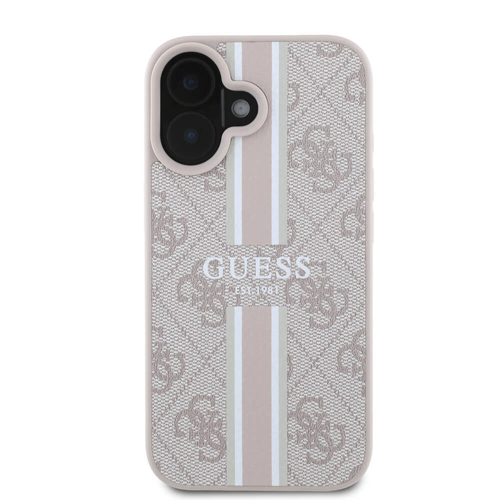 Apple iPhone 16 Plus Kılıf Guess Orjinal Lisanslı M-safe Şarj Özellikli 4G Şerit Tasarımlı Printed Kapak