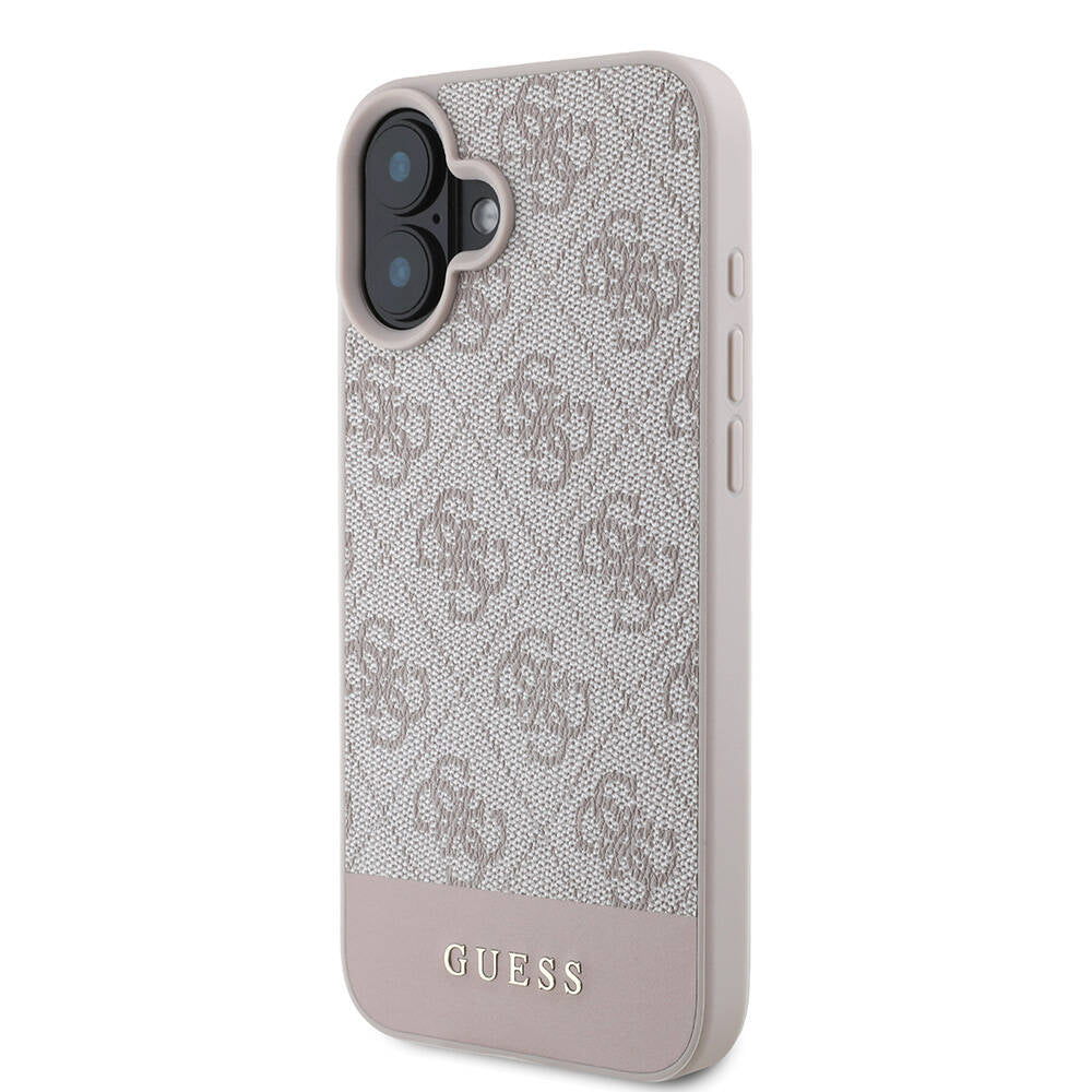 Apple iPhone 16 Plus Kılıf Guess Orjinal Lisanslı M-safe Şarj Özellikli PU Deri Şerit Logo Dizaynlı Kapak