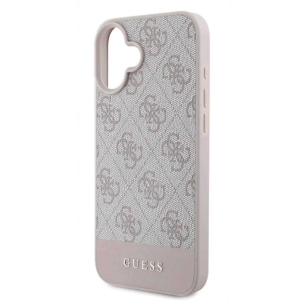 Apple iPhone 16 Plus Kılıf Guess Orjinal Lisanslı M-safe Şarj Özellikli PU Deri Şerit Logo Dizaynlı Kapak