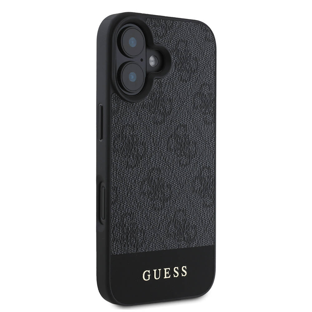 Apple iPhone 16 Plus Kılıf Guess Orjinal Lisanslı M-safe Şarj Özellikli PU Deri Şerit Logo Dizaynlı Kapak
