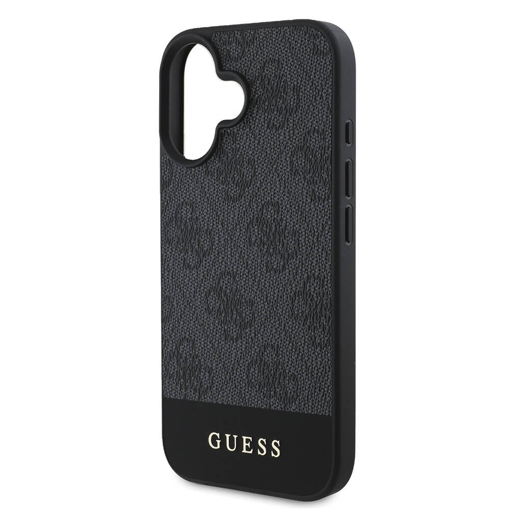 Apple iPhone 16 Plus Kılıf Guess Orjinal Lisanslı M-safe Şarj Özellikli PU Deri Şerit Logo Dizaynlı Kapak