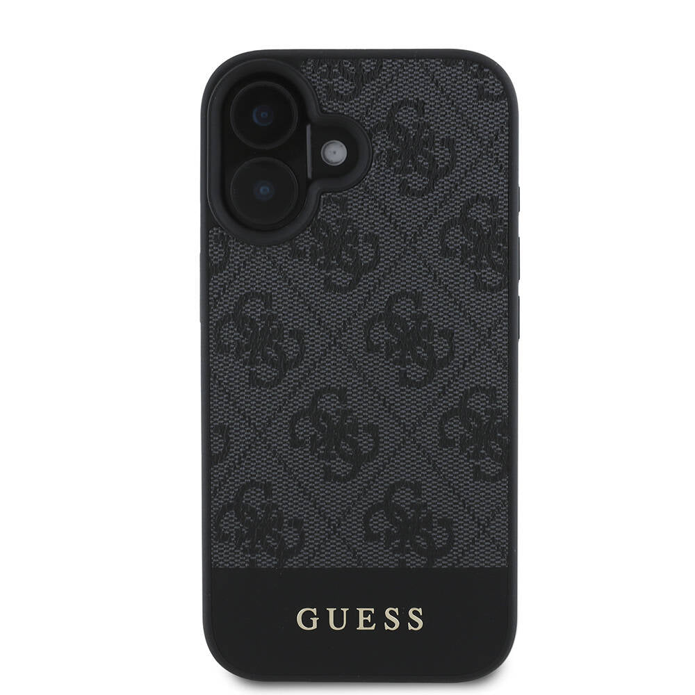 Apple iPhone 16 Plus Kılıf Guess Orjinal Lisanslı M-safe Şarj Özellikli PU Deri Şerit Logo Dizaynlı Kapak