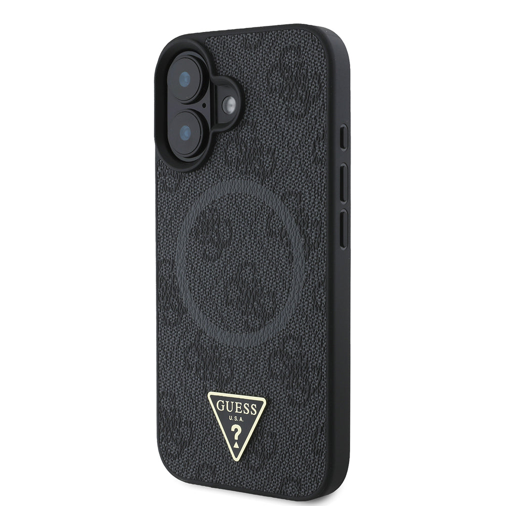 Apple iPhone 16 Plus Kılıf Guess Orjinal Lisanslı M-safe Şarj Özellikli PU Üçgen Logo 4G Desenli Kapak