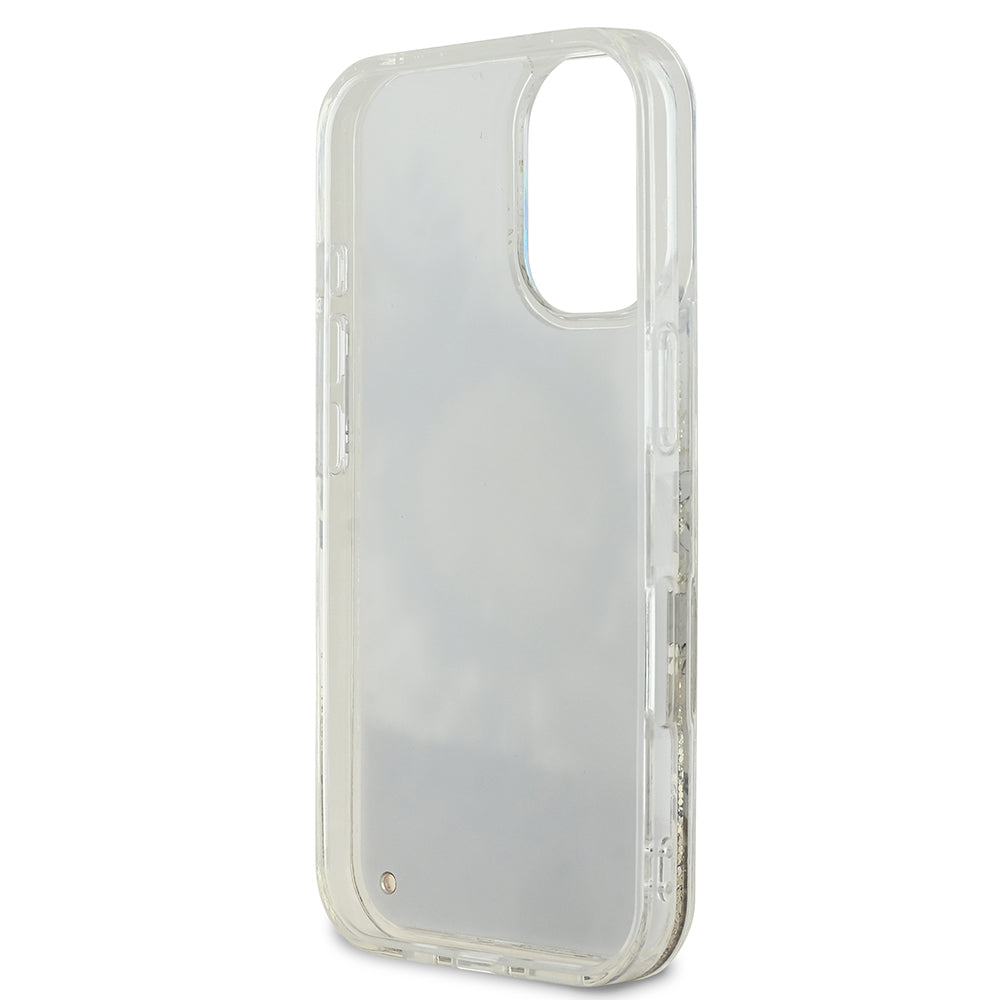 Apple iPhone 16 Plus Kılıf Guess Orjinal Lisanslı M-safe Şarj Özellikli Sıvılı Simli Çiçek Desenli Kapak