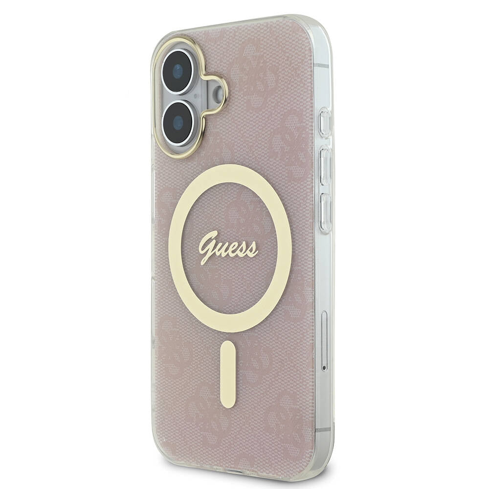 Apple iPhone 16 Plus Kılıf Guess Orjinal Lisanslı M-safe Şarj Özellikli Yazı Logolu 4G Desenli Kapak