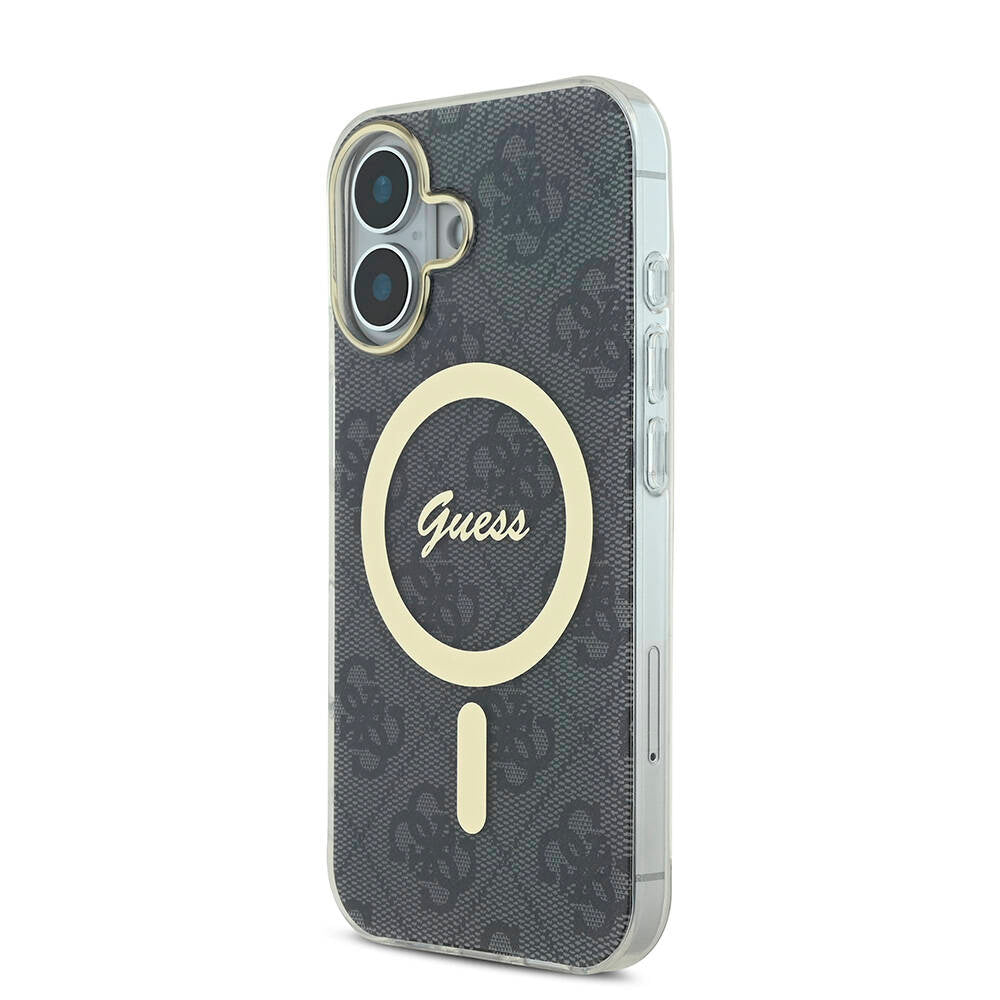 Apple iPhone 16 Plus Kılıf Guess Orjinal Lisanslı M-safe Şarj Özellikli Yazı Logolu 4G Desenli Kapak