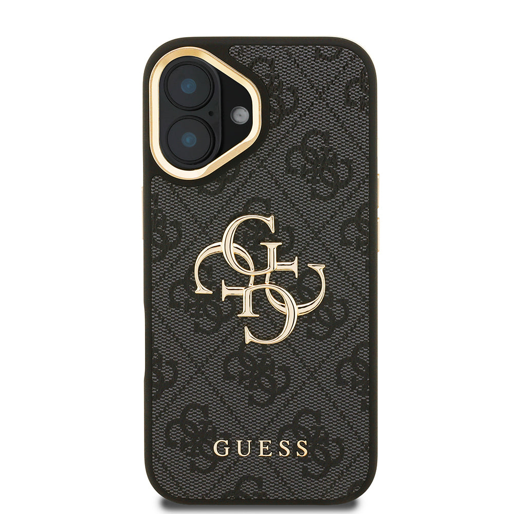 Apple iPhone 16 Plus Kılıf Guess Orjinal Lisanslı PU Deri 4G Desenli Metal Büyük 4G ve Yazı Logolu Kamera Standlı Kapak