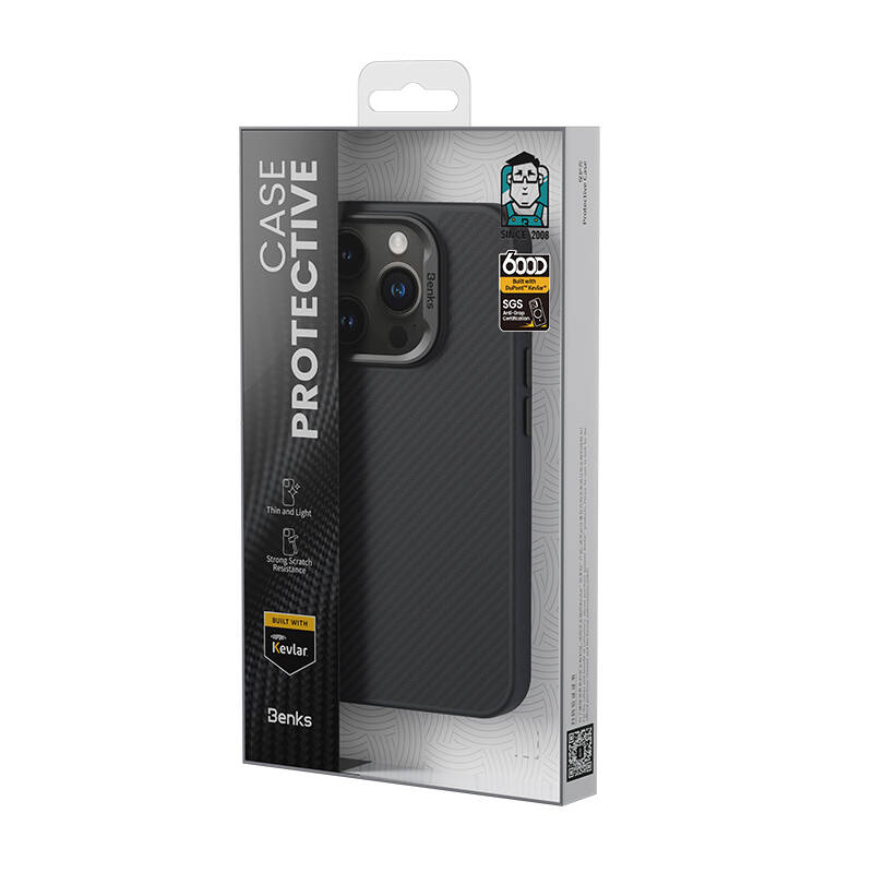 Apple iPhone 16 Plus Kılıf Karbon Fiber M-safe Şarj Özellikli Benks Hybrid ArmorPro 600D Kevlar Kapak