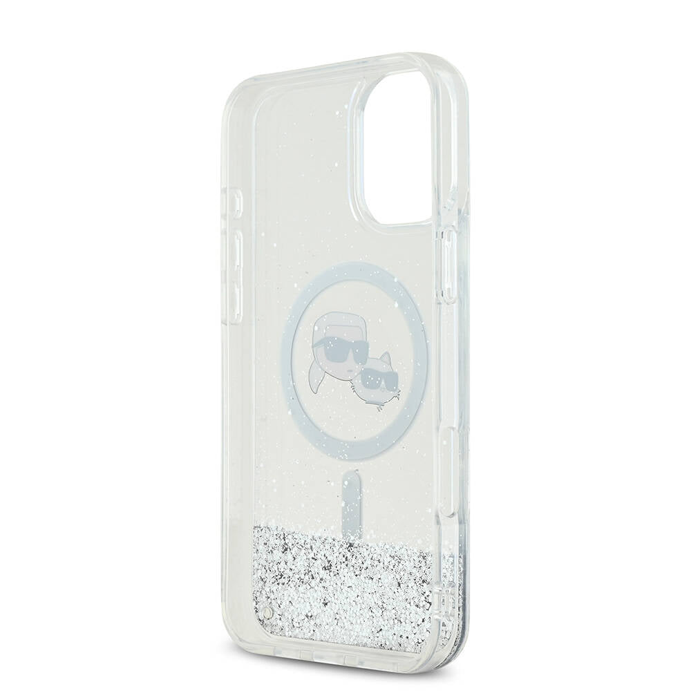 Apple iPhone 16 Plus Kılıf Karl Lagerfeld Orjinal Lisanslı M-safe Şarj Özellikli Sıvılı Simli K&C Heads Kapak