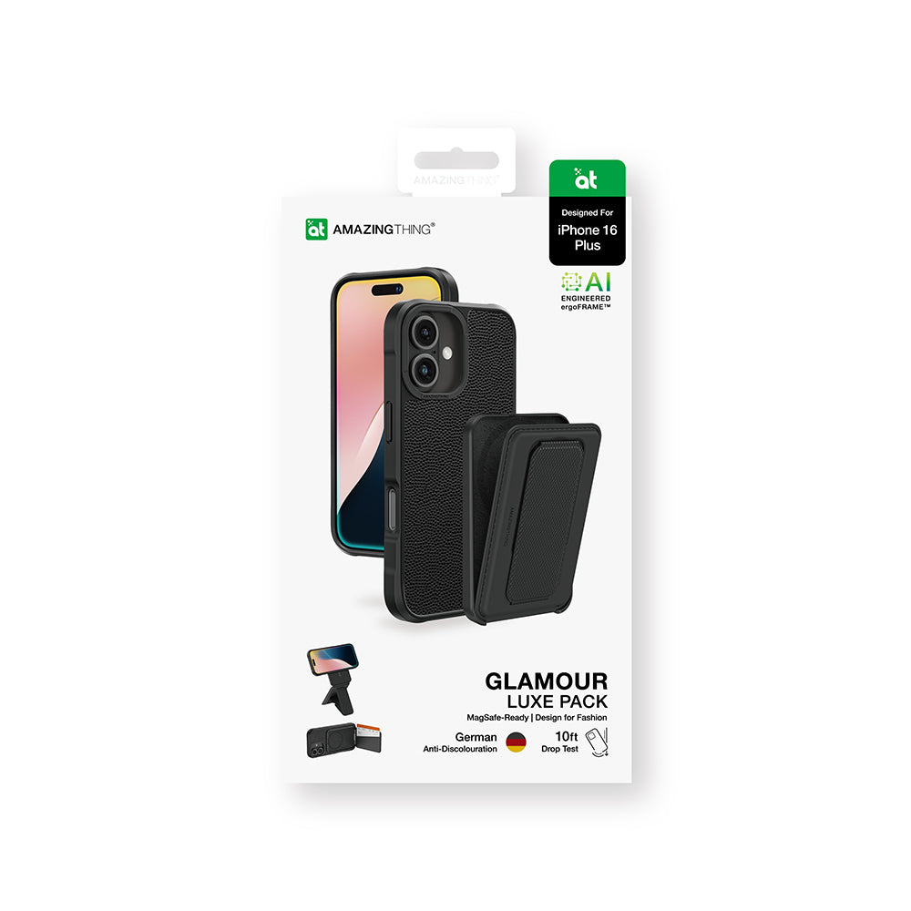 Apple iPhone 16 Plus Kılıf M-safe Şarj Özellikli Standlı Kartlıklı Set Amazinghing Glamour Luxe Serisi Kapak
