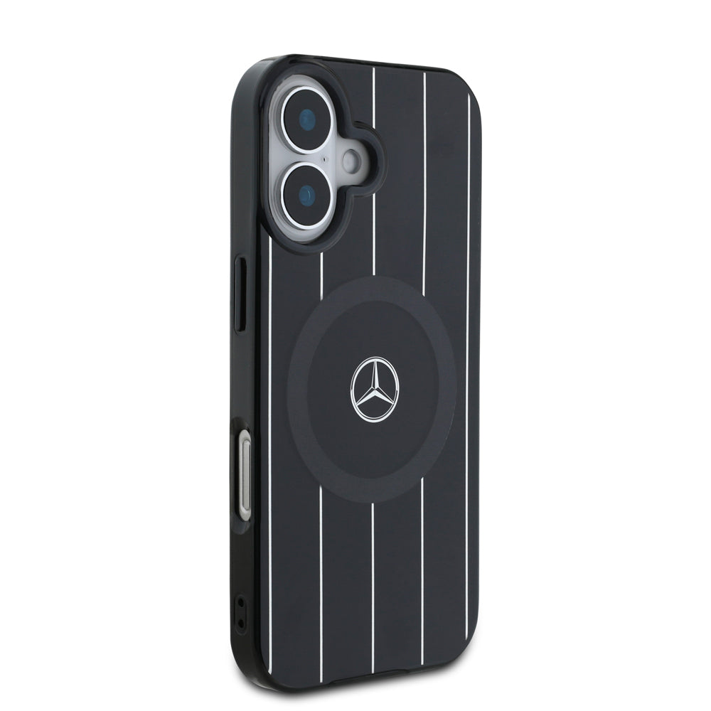 Apple iPhone 16 Plus Kılıf Mercedes Benz Orjinal Lisanslı M-safe Şarj Özellikli Çift Katmanlı Paralel Çizgi Desenli Kapak