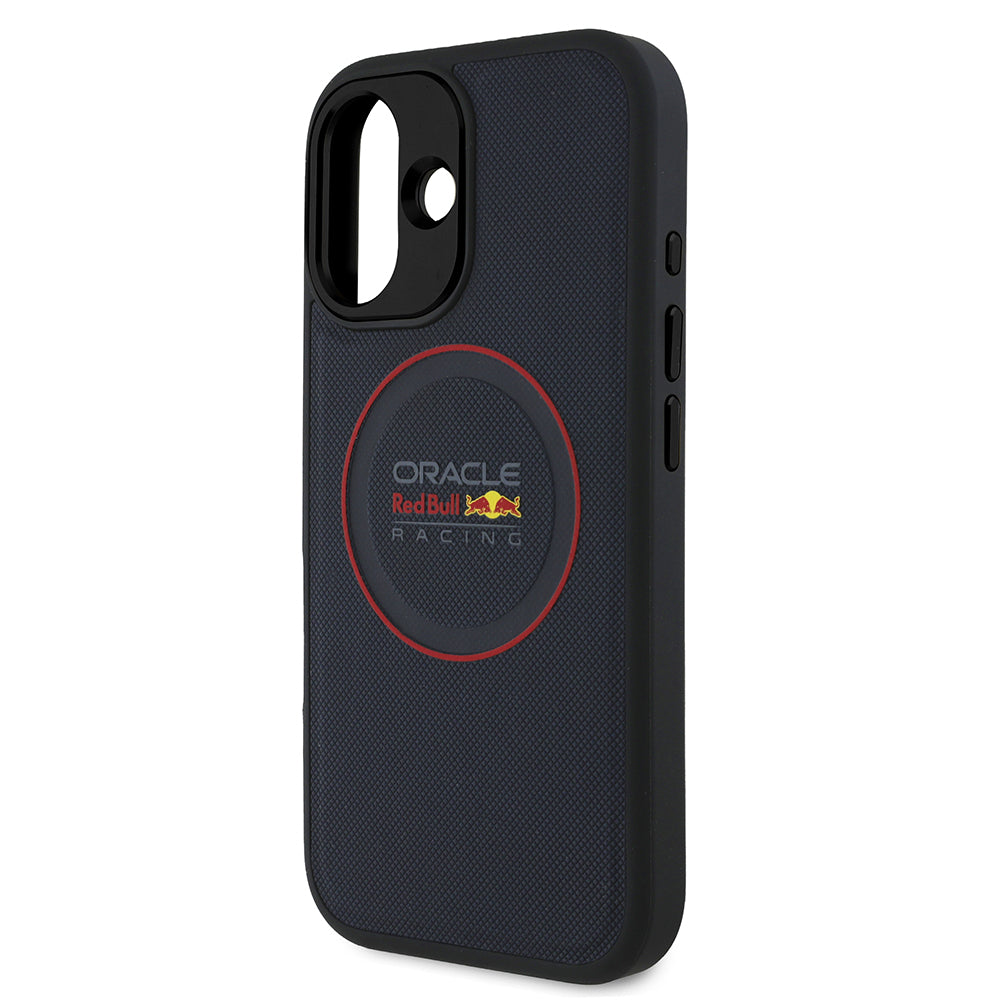 Apple iPhone 16 Plus Kılıf Redbull Orjinal Lisanslı M-safe Şarj Özellikli Kırmızı Halka ve Logo Kabartmalı PU Deri Kapak