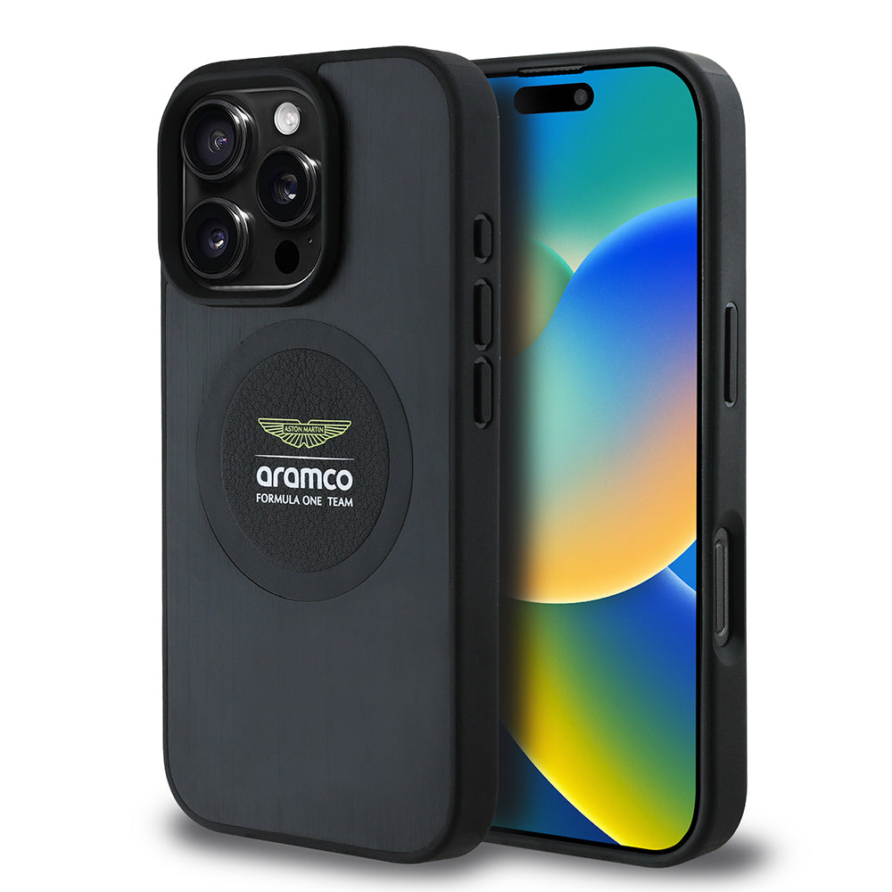 Apple iPhone 16 Pro Kılıf Aston Martin Orjinal Lisanslı M-safe Şarj Özellikli Aluminyum Arka Yüzeyli Formula One Team Baskılı Kapak