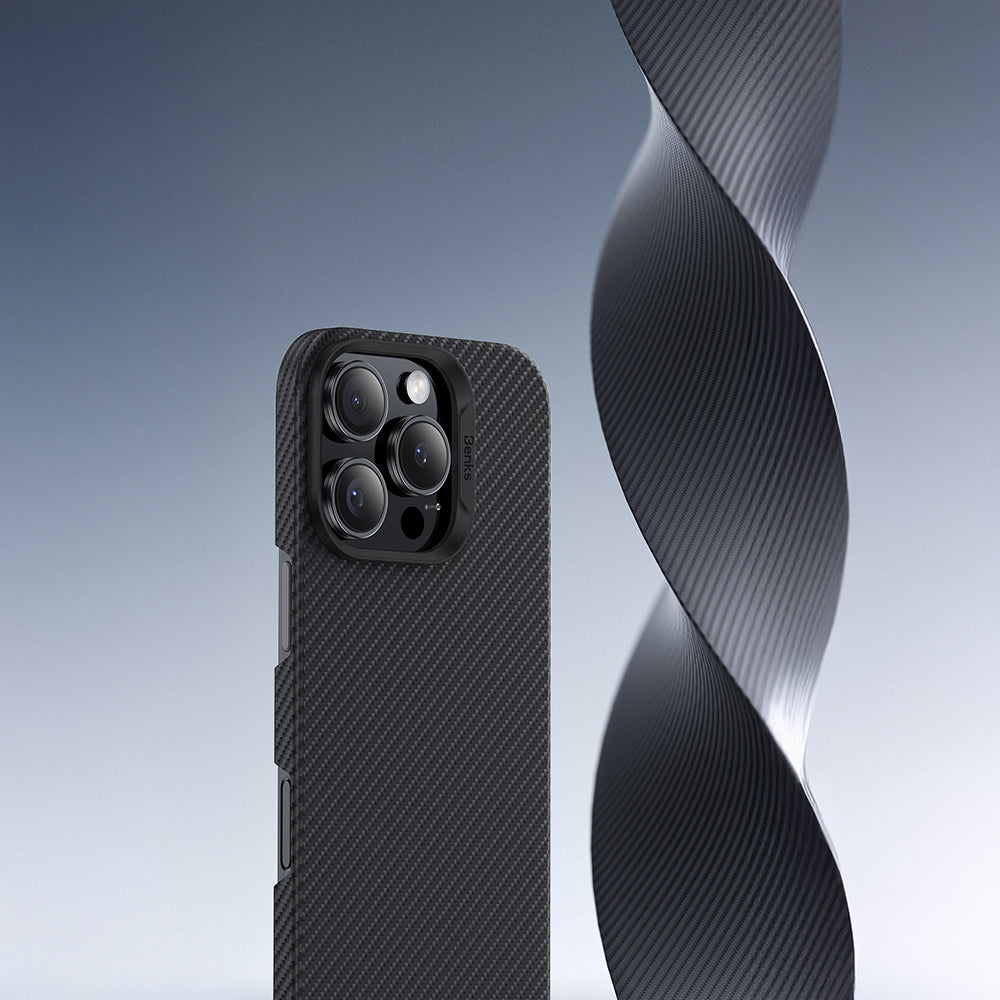 Apple iPhone 16 Pro Kılıf Benks M-safe Şarj Özellikli Metal Kamera Çerçeveli Magnetik ArmorAir 600D Kevlar Fiber Kapak