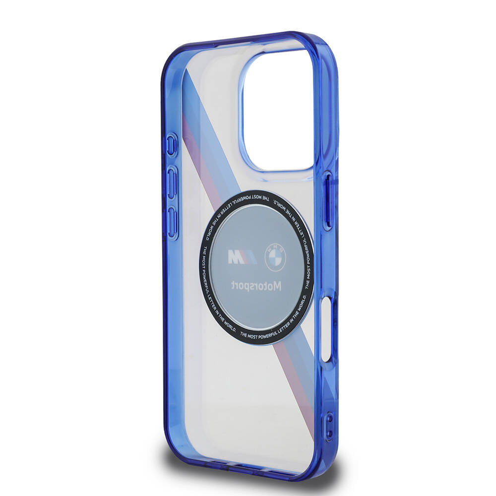 Apple iPhone 16 Pro Kılıf BMW Orjinal Lisanslı M-safe Şarj Özellikli M Logolu Üç Renk Çizgili Motorsport Circle Kapak