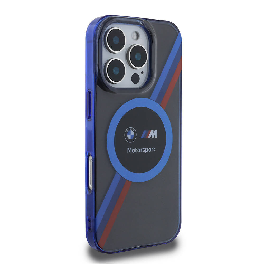 Apple iPhone 16 Pro Kılıf BMW Orjinal Lisanslı M-safe Şarj Özellikli M Logolu Üç Renk Çizgili Motorsport Circle Kapak