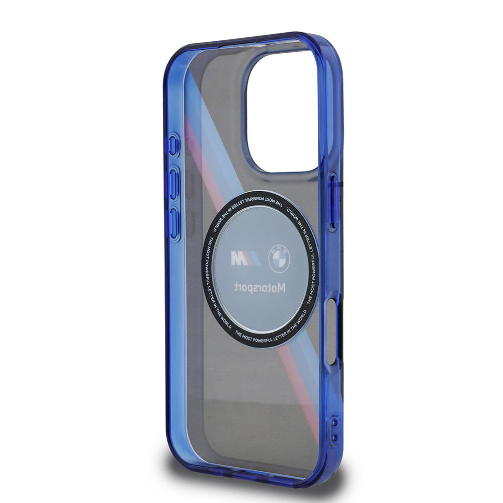 Apple iPhone 16 Pro Kılıf BMW Orjinal Lisanslı M-safe Şarj Özellikli M Logolu Üç Renk Çizgili Motorsport Circle Kapak