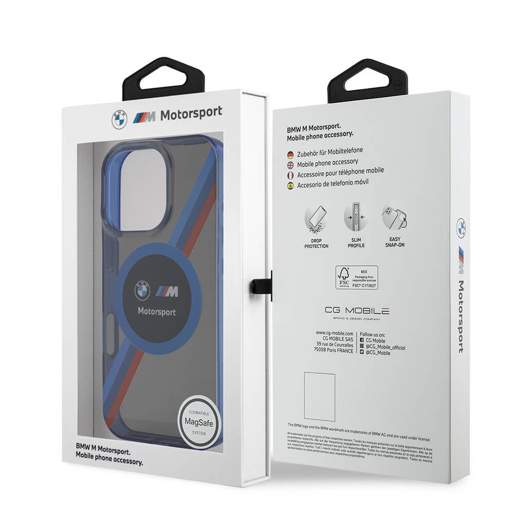 Apple iPhone 16 Pro Kılıf BMW Orjinal Lisanslı M-safe Şarj Özellikli M Logolu Üç Renk Çizgili Motorsport Circle Kapak