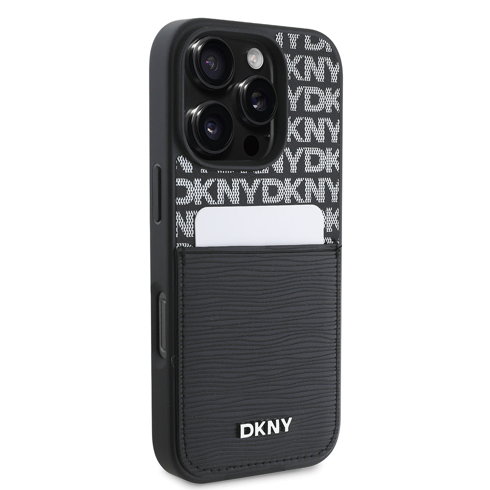 Apple iPhone 16 Pro Kılıf DKNY Orjinal Lisanslı Kartlıklı 3D Yazılı Repeat Texture Pattern Kapak
