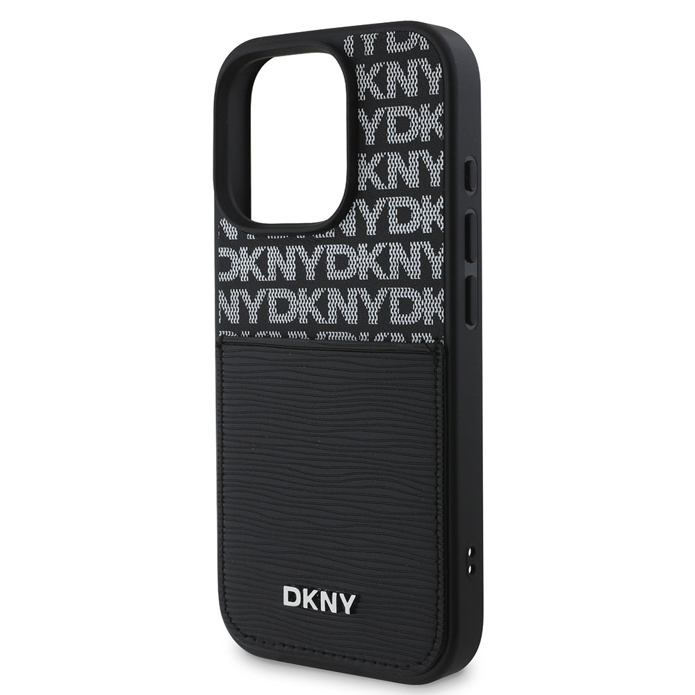 Apple iPhone 16 Pro Kılıf DKNY Orjinal Lisanslı Kartlıklı 3D Yazılı Repeat Texture Pattern Kapak