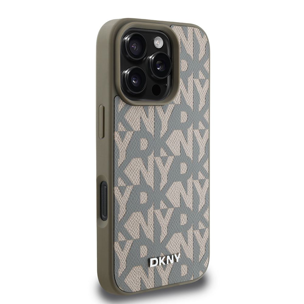 Apple iPhone 16 Pro Kılıf DKNY Orjinal Lisanslı M-safe Şarj Özellikli 3D Yazılı Grid Pattern Kapak