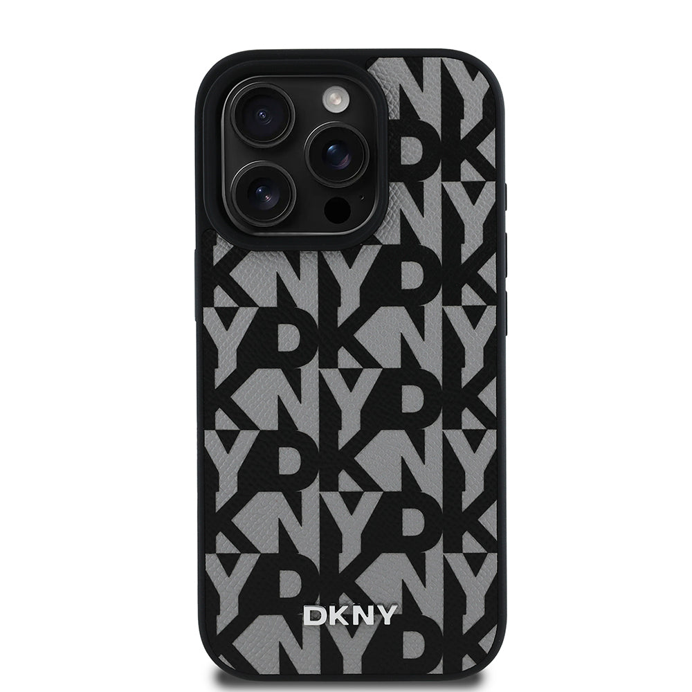 Apple iPhone 16 Pro Kılıf DKNY Orjinal Lisanslı M-safe Şarj Özellikli 3D Yazılı Grid Pattern Kapak