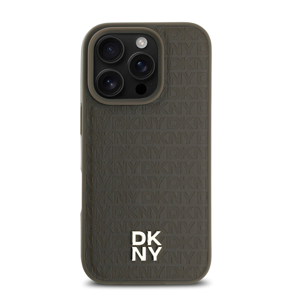 Apple iPhone 16 Pro Kılıf DKNY Orjinal Lisanslı M-safe Şarj Özellikli 3D Yazılı Repeat Pattern Kapak