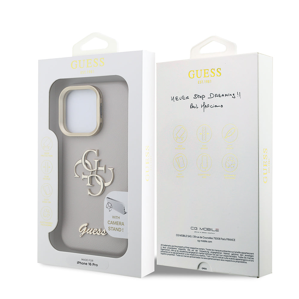 Apple iPhone 16 Pro Kılıf Guess Orjinal Lisanslı Grained Yazı Logolu Kamera Standlı Kapak