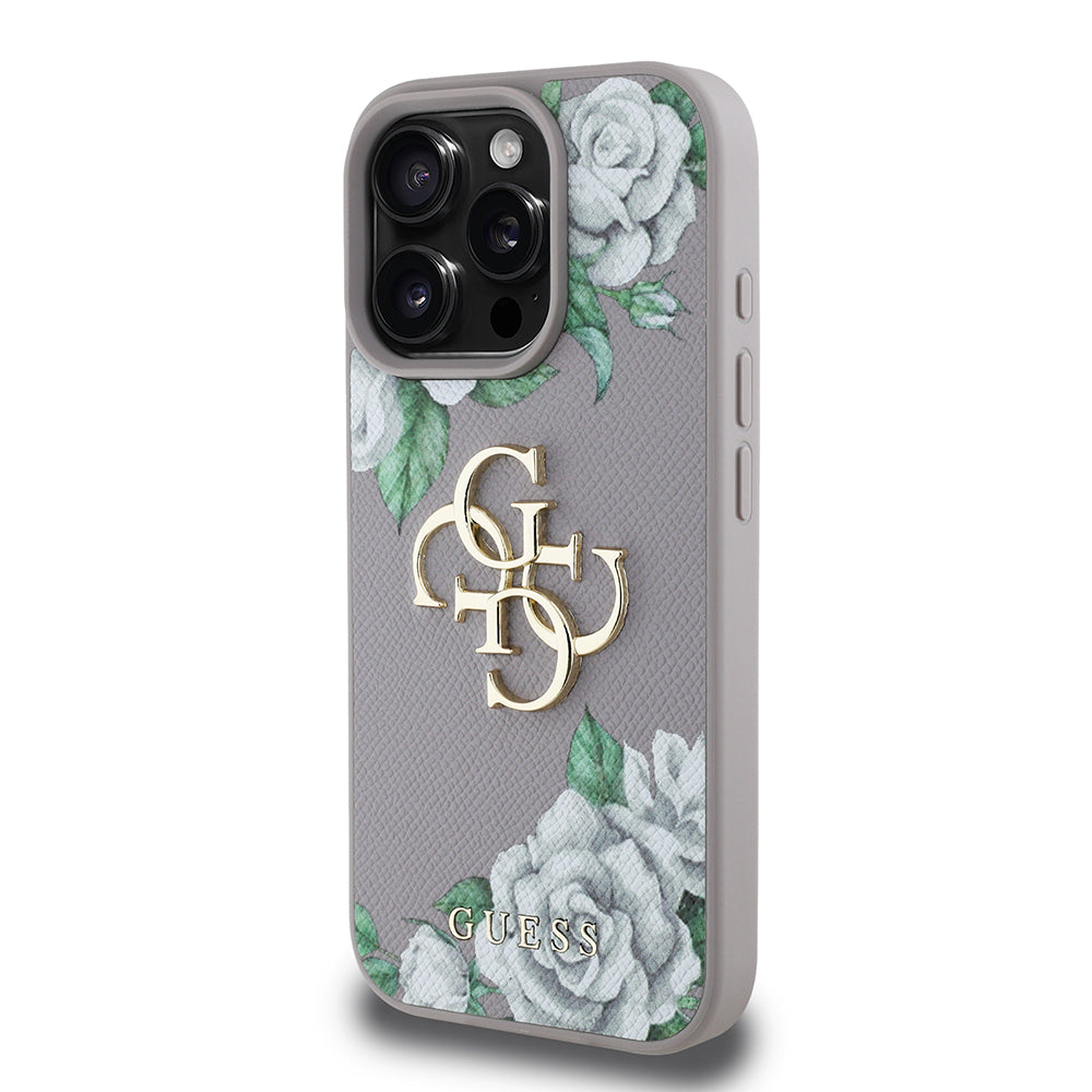 Apple iPhone 16 Pro Kılıf Guess Orjinal Lisanslı Gül Baskılı Büyük Metal Logo Dizaynlı Kapak