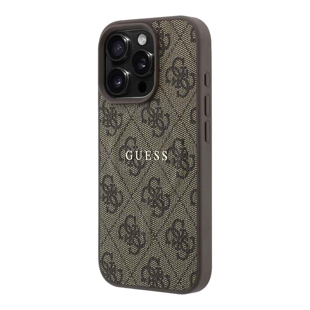 Apple iPhone 16 Pro Kılıf Guess Orjinal Lisanslı M-safe Kabartmalı 4G Desenli Yazı Logolu Kapak