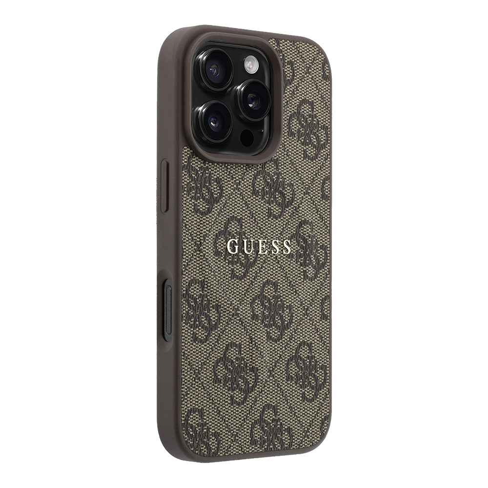 Apple iPhone 16 Pro Kılıf Guess Orjinal Lisanslı M-safe Kabartmalı 4G Desenli Yazı Logolu Kapak