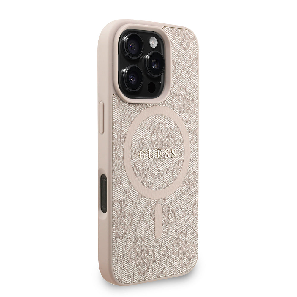 Apple iPhone 16 Pro Kılıf Guess Orjinal Lisanslı M-safe Şarj Özellikli PU Deri Bilek Askı İpli Yazı Logolu Kapak