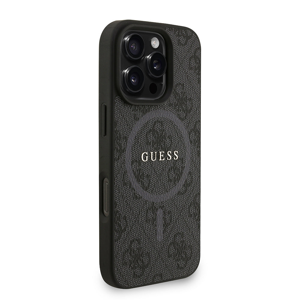 Apple iPhone 16 Pro Kılıf Guess Orjinal Lisanslı M-safe Şarj Özellikli PU Deri Bilek Askı İpli Yazı Logolu Kapak