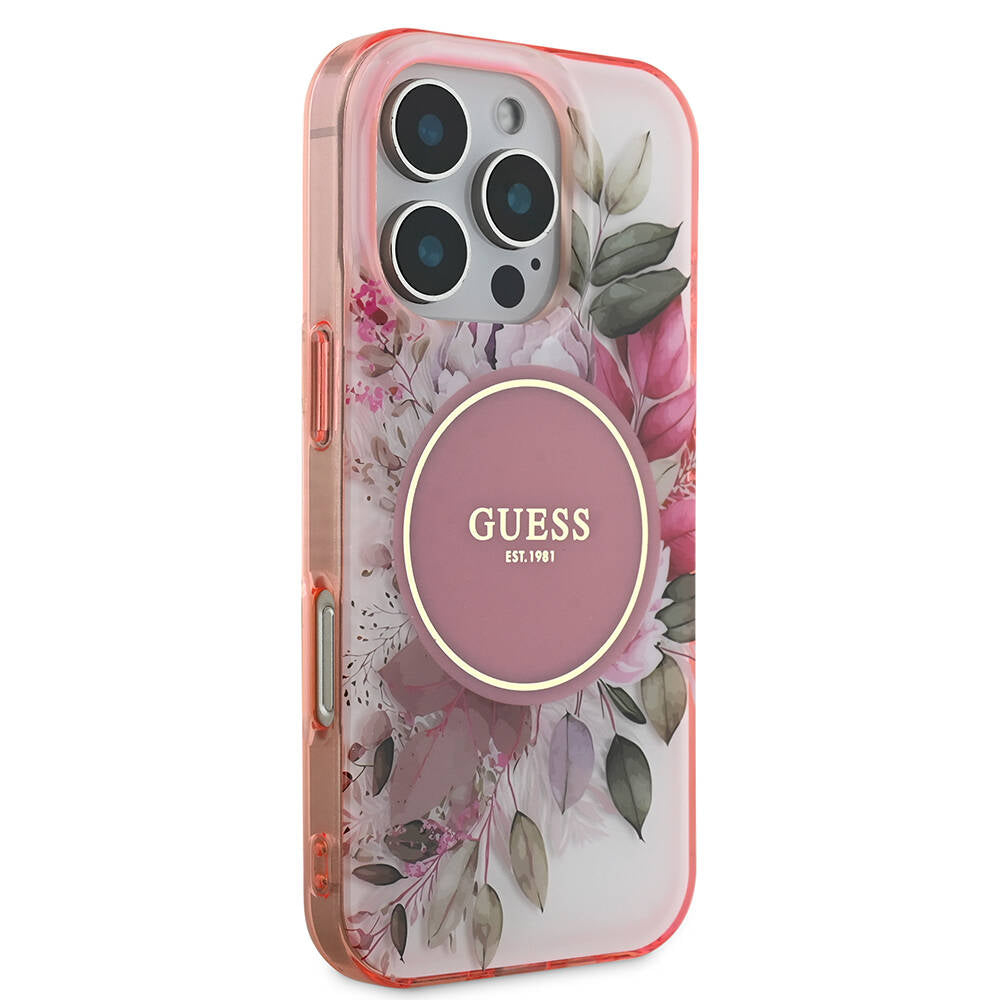 Apple iPhone 16 Pro Kılıf Guess Orjinal Lisanslı M-safe Şarj Özellikli Flower Tonal Circle Kapak