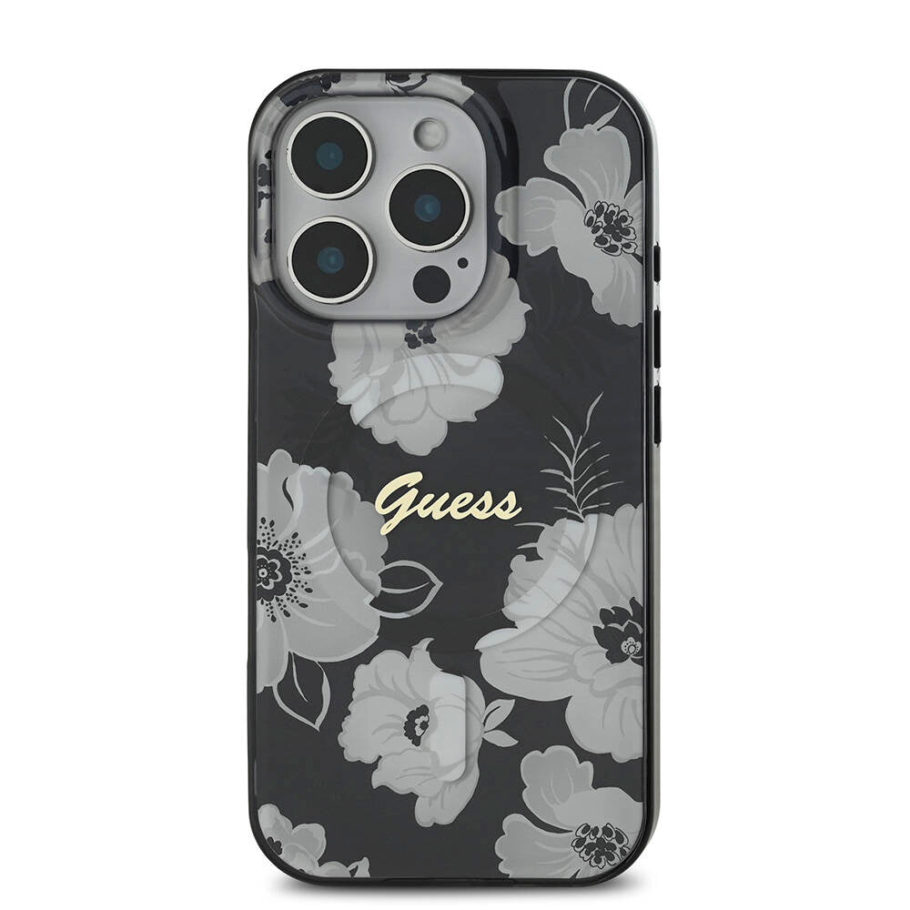 Apple iPhone 16 Pro Kılıf Guess Orjinal Lisanslı M-safe Şarj Özellikli Flower Tone On Tone Ring Kapak