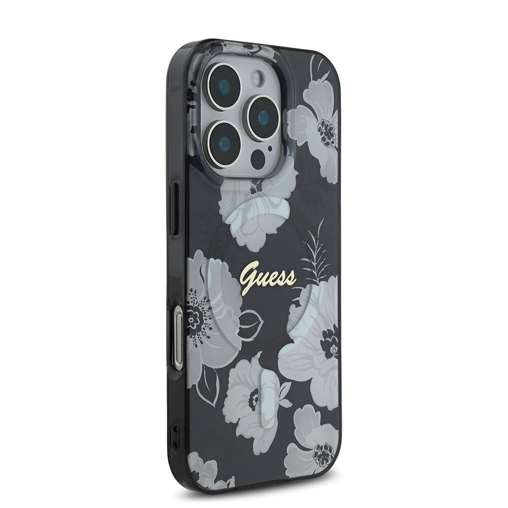 Apple iPhone 16 Pro Kılıf Guess Orjinal Lisanslı M-safe Şarj Özellikli Flower Tone On Tone Ring Kapak