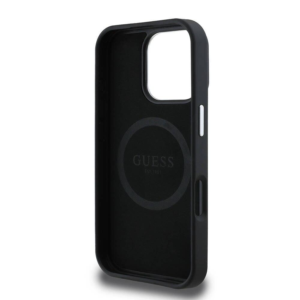 Apple iPhone 16 Pro Kılıf Guess Orjinal Lisanslı M-safe Şarj Özellikli Grained Triangle Kapak